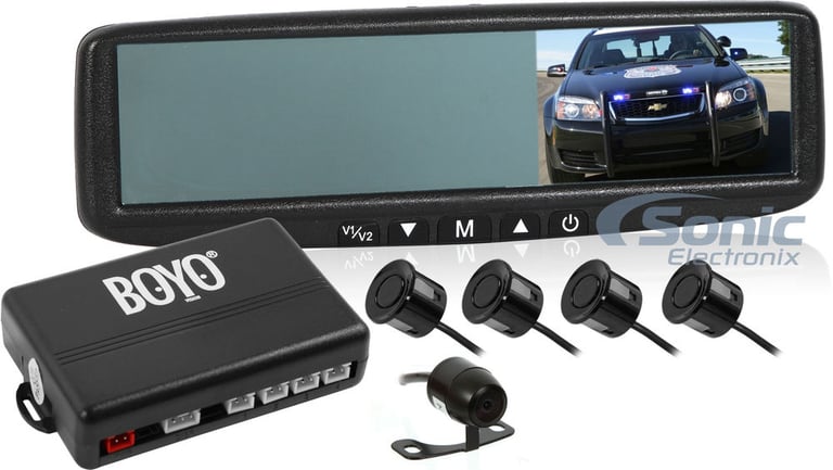 Rearview Monitor, Camera & Parking Sensor Package (BOYO Vision VTB44MCP-BL) Image 1