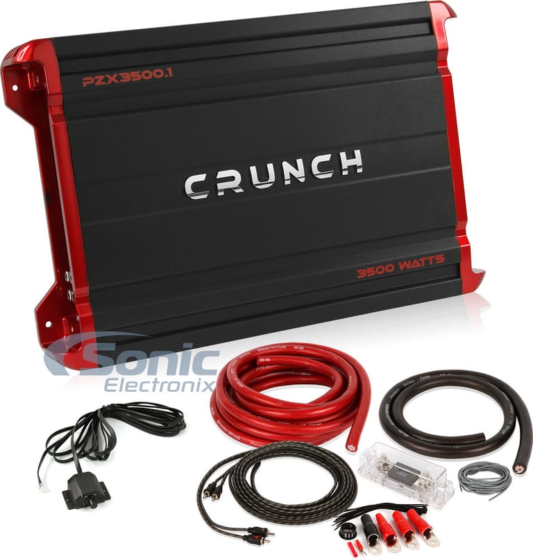Crunch PZX3500.1 + Complete 0/1 Gauge Amp Kit Image 1