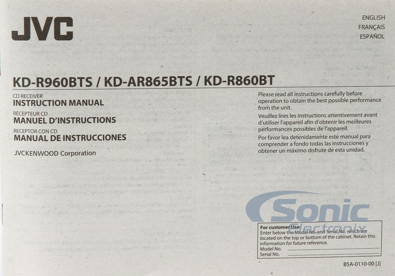 JVC KD-R860BT OPEN BOX COMPLETE Image 9