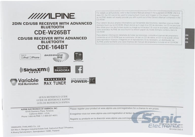 Alpine CDE-W265BT Open Box (Good, Used) Image 6