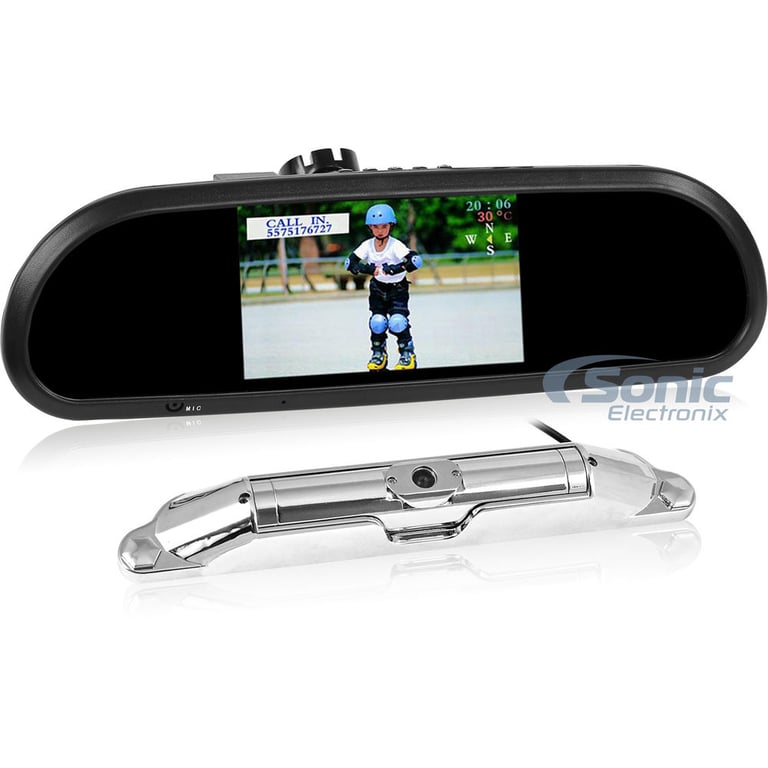 BOYO Vision Backup Rearview Mirror System w/ License Plate Bar-Type Camera Image 1