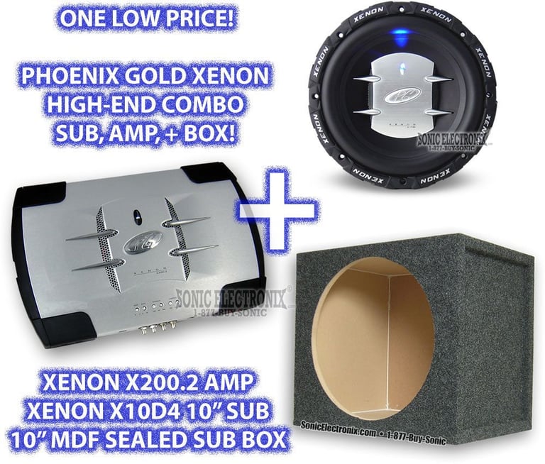 Phoenix Gold Xenon 10" Package: X200.2 + X10D4 + 10" Sealed Box Image 1