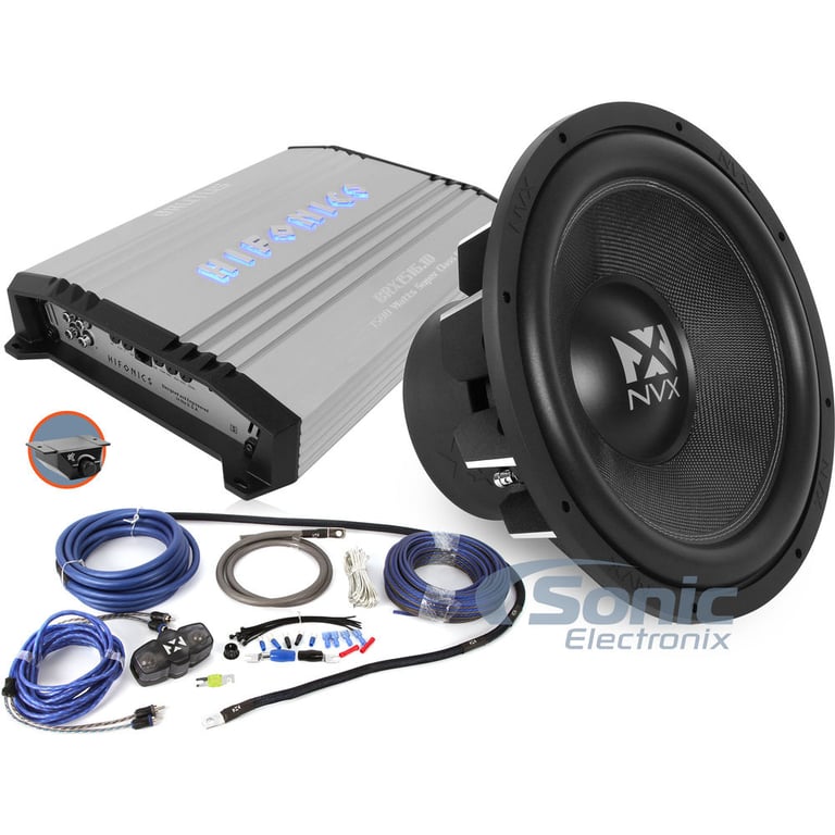 Hifonics BRX1516.1D 1500W RMS + 15" NVX VCW154 Subwoofer + Amp Wiring Kit Image 1