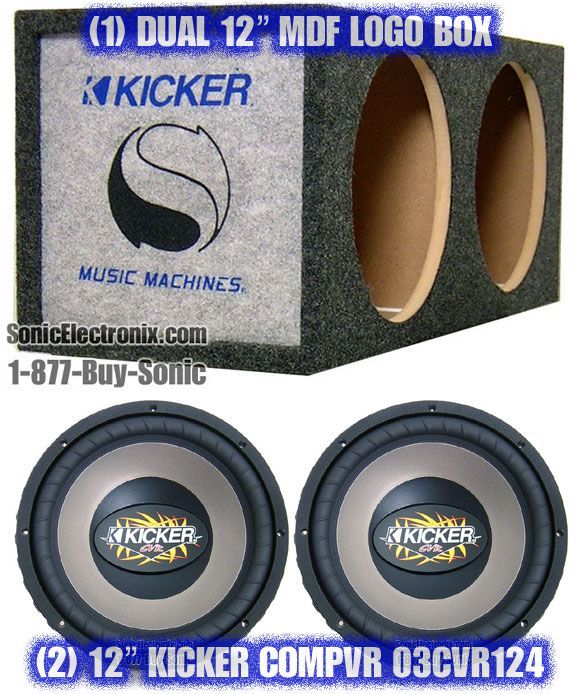 (2) Kicker 03CVR124 12" CompVR + Dual 12" CompVR Logo Enclosure Image 1