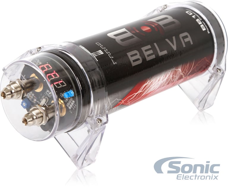Belva 1.0 Farad Capacitor + Belva 2000 Watt Max Handling Amp Kit Image 3