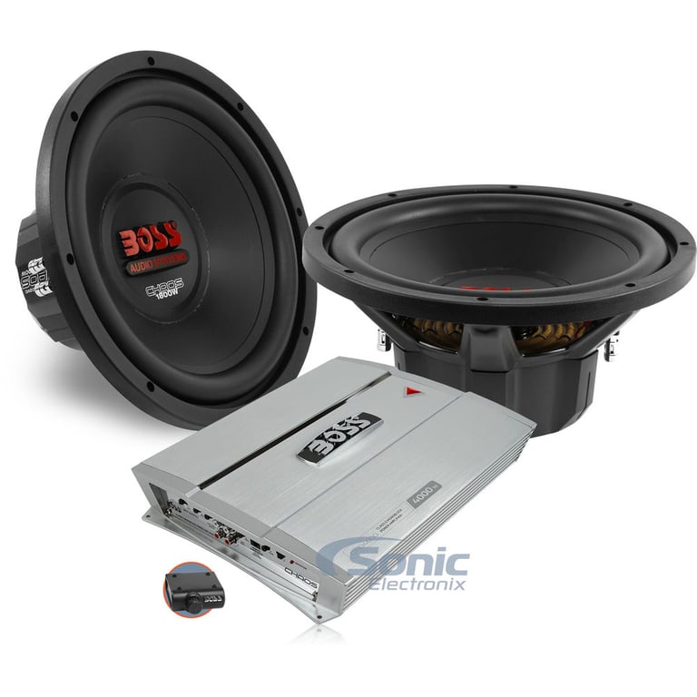 Boss 4000 Watt Max Dual 12" Chaos Series Amplified Bass Bundle Image 1