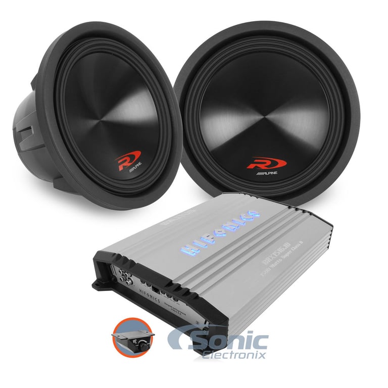 Two 12" Alpine Type-R + Hifonics Brutus 1-Ohm Stable Class D Monoblock Amplifier Image 1