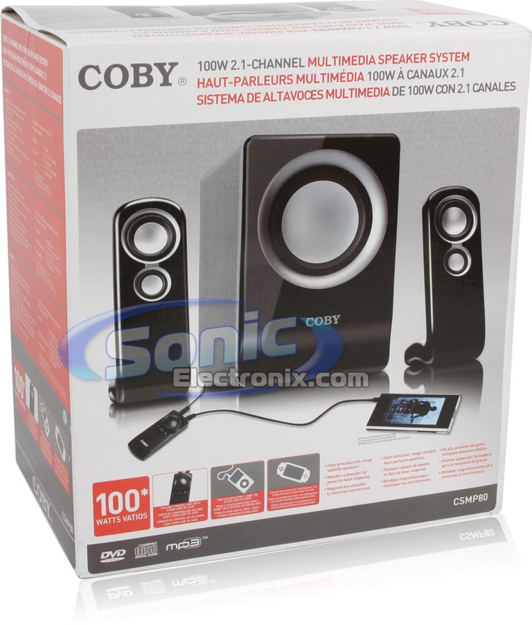 Coby CSMP80 (CS-MP80) 100-Watt High Performance 2.1 MP3 Speaker Image 9