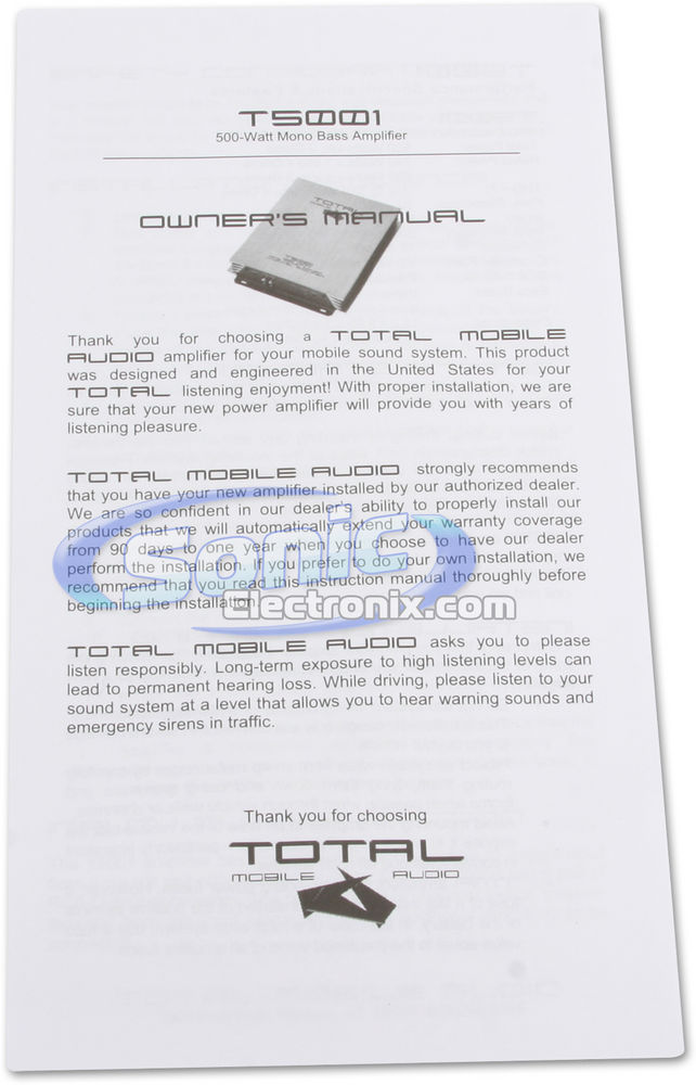 TOTAL Mobile Audio T500.1 (TMA - A JL Audio Company) Image 7