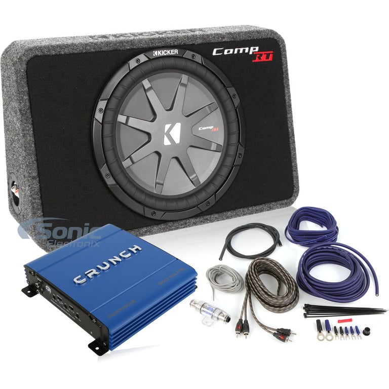 Kicker 12" Loaded Subwoofer + Crunch Amplifier and Wiring Kit Package Image 1