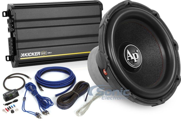 Audiopipe 15" Dual 4 Ohm Subwoofer with Kicker Amp and OFC Wiring Kit Bundle Image 1