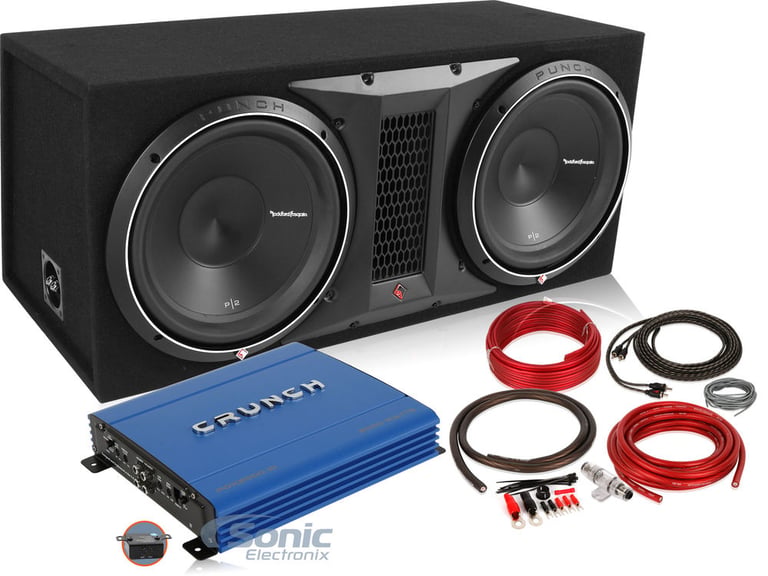 Rockford Fosgate Dual Loaded Enclosure with Crunch Amp and Wiring Kit Package Image 1