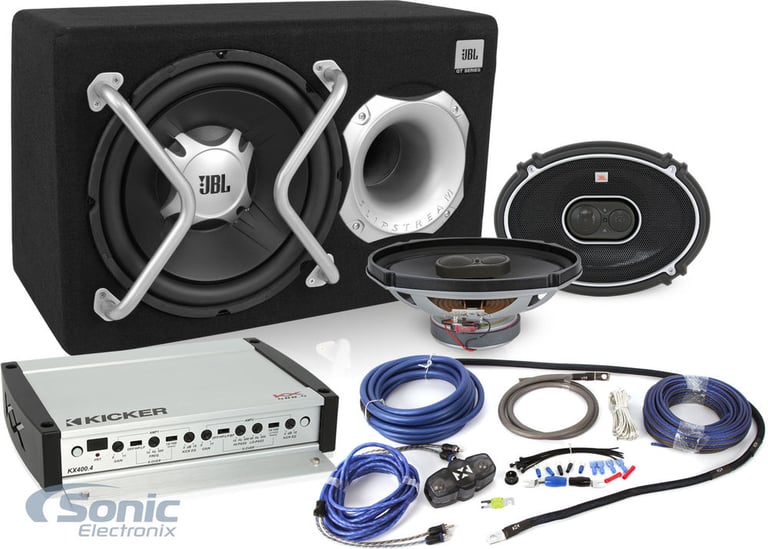 JBL Speakers and Subwoofer + Kicker Amp Bundle Image 1