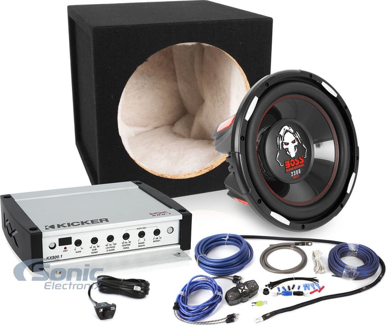 Boss Subwoofer + Kicker Amp Upgrade Bundle w/ Sealed Sub Box Image 1