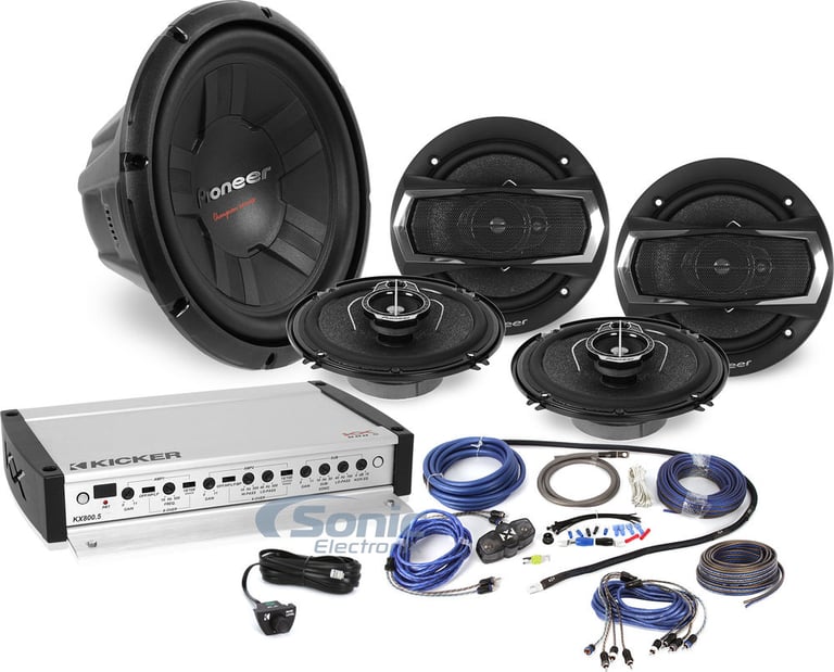Pioneer Coaxial Speakers + Sub + Kicker Amp Upgrade Bundle Image 1