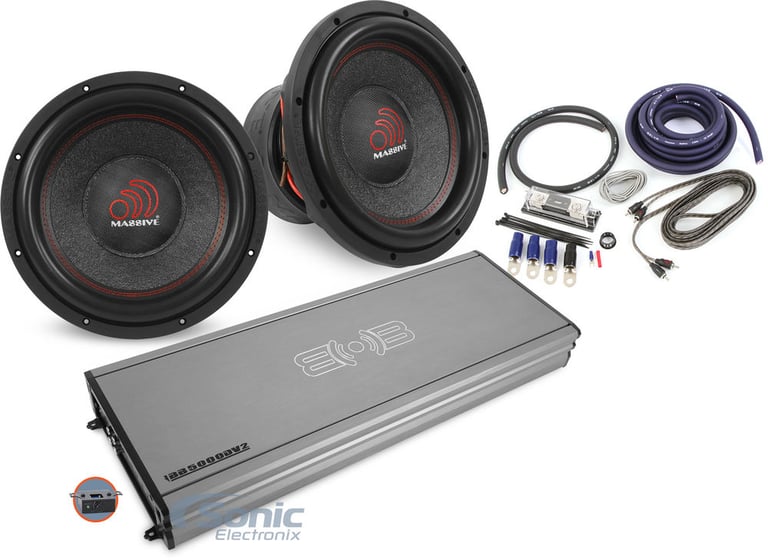 Massive Audio 12" Subwoofer + Belva Amplifier Upgrade Bundle Image 1