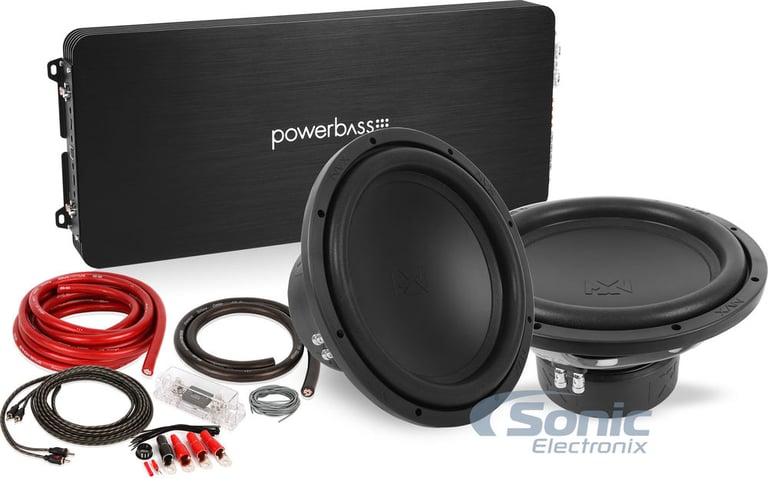 Two NVX 12" Subwoofers + Powerbass ASA1200.2X Amplifier Bundle Image 1