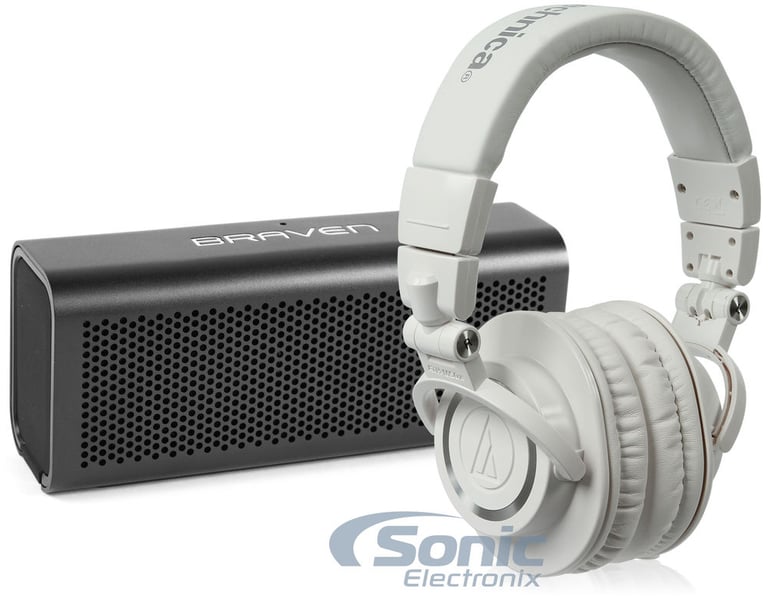 Audio Technica ATH-M50xWH (White) + Braven 710 (Dark Gray) Image 1