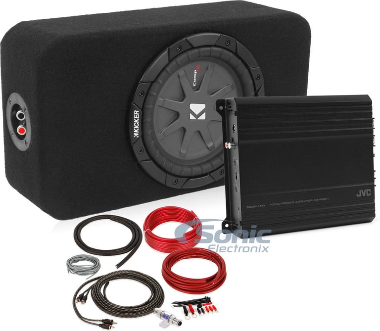 Kicker + JVC Ultra Compact Loaded Subwoofer Enclosure with Amplifier and Kit Image 1