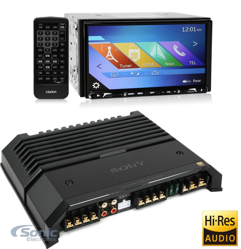 Clarion NX706 High Resolution Car Stereo with XM-GS4 4-Channel Amplifier Image 1
