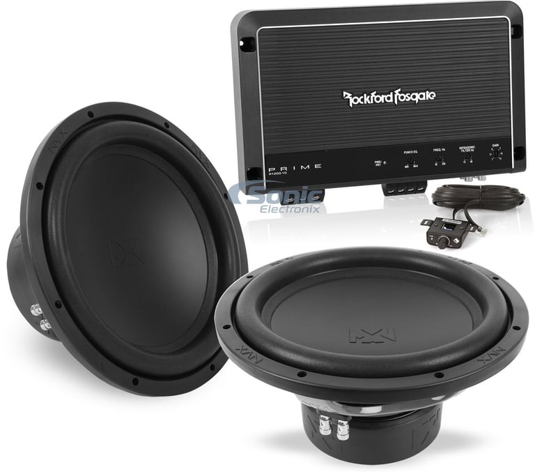 Rockford Fosgate Amp + Two NVX 12" Subwoofers Bass Bundle Image 1