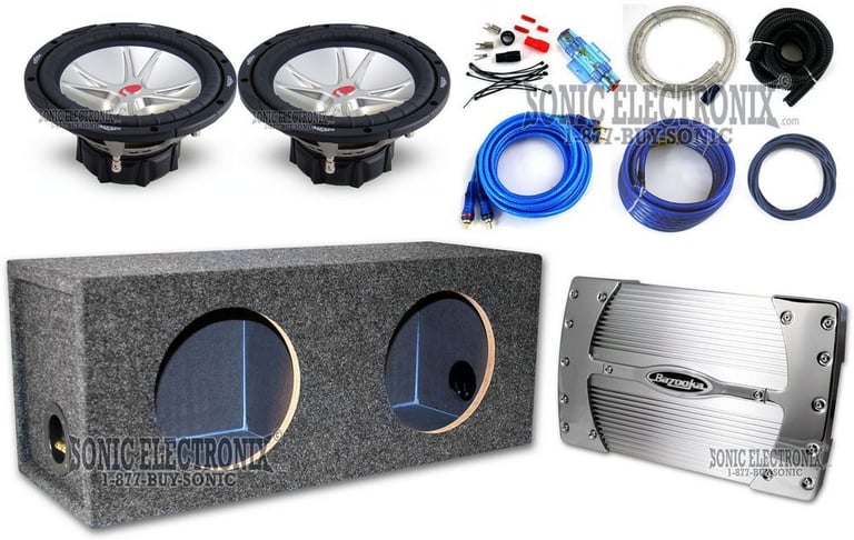 Complete Combo: 2) Kicker CVR10 Subs + 1) Bazooka BA1500 + 1) 4 Gauge Kit + 1) Dual 10" Box Image 1