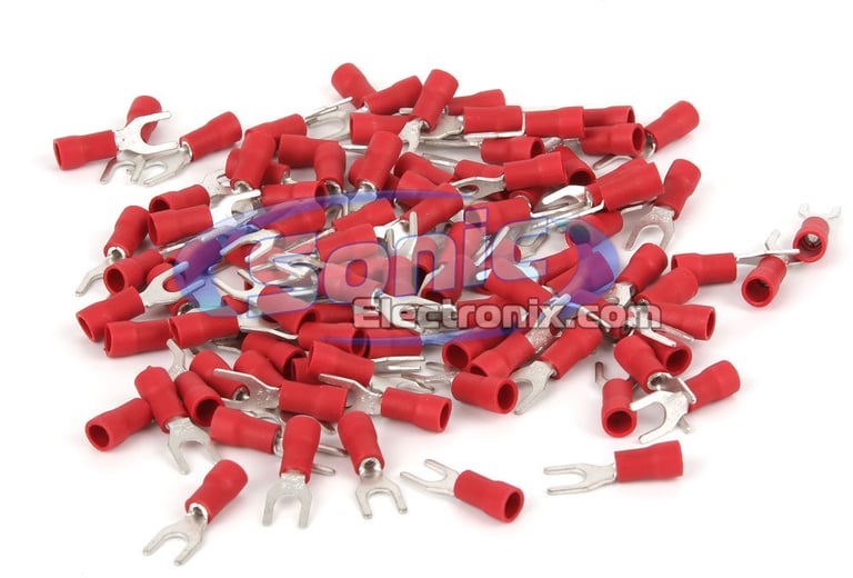 Spade Terminal 100 Pack 22-18 Gauge Red Width #8 Image 1