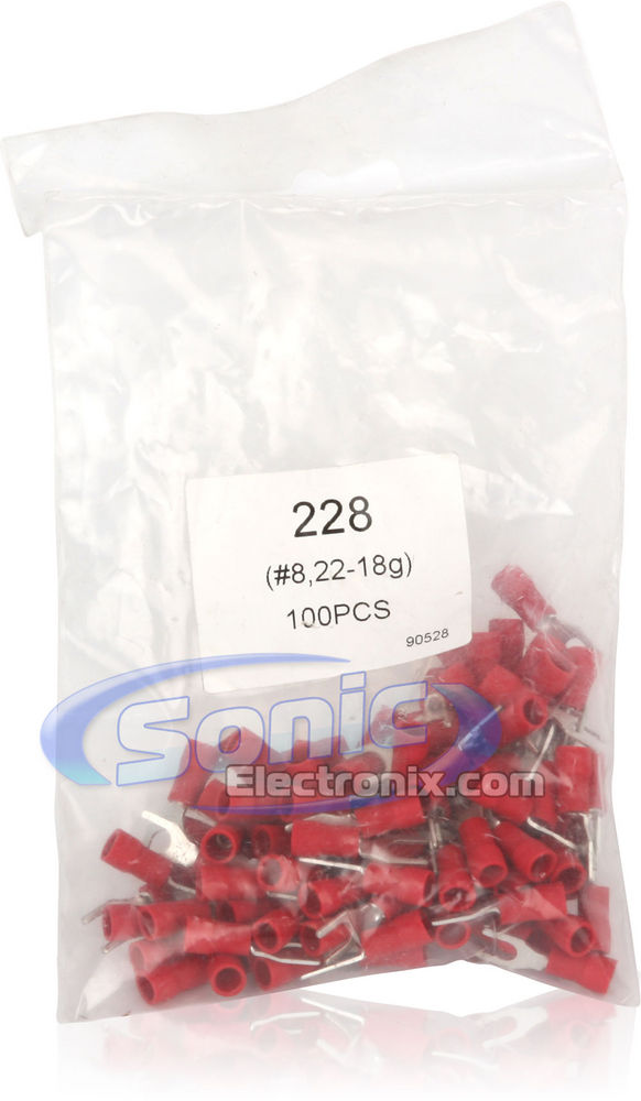 Spade Terminal 100 Pack 22-18 Gauge Red Width #8 Image 2