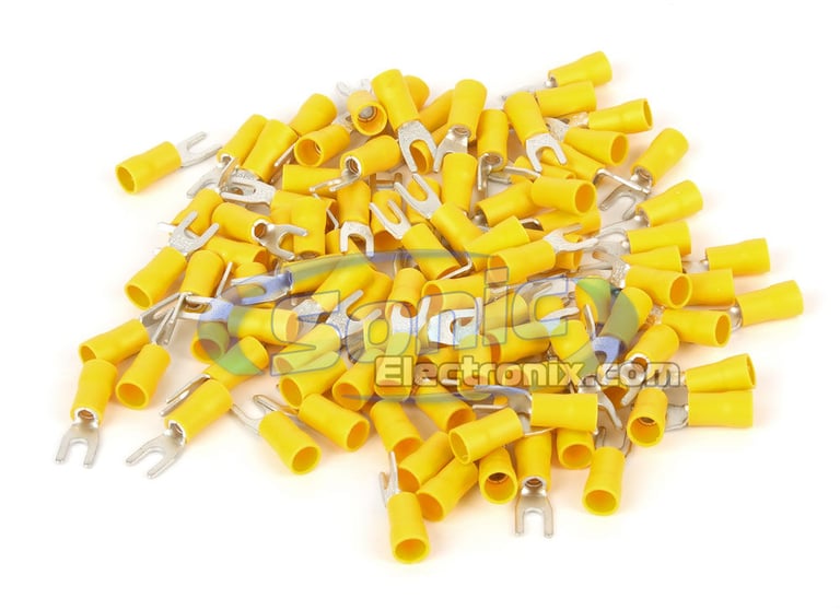Spade Terminal 100 Pack 12-10 Gauge Yellow Width #8 Image 1