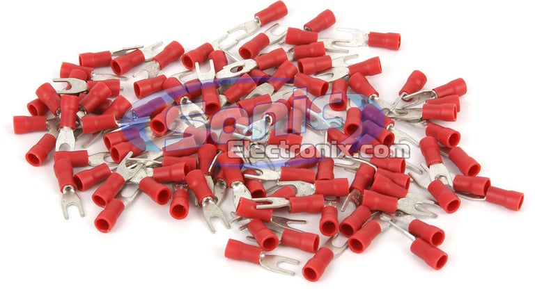 Spade Terminal 100 Pack 22-18 Gauge Red Width #6 Image 1