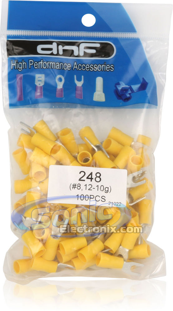 Spade Terminal 100 Pack 12-10 Gauge Yellow Width #8 Image 2