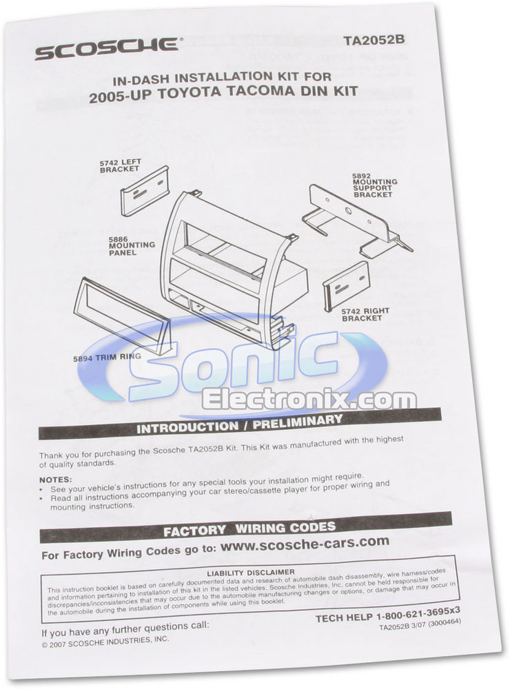 Scosche TA2052B / TA2052 Dash Kit Image 2