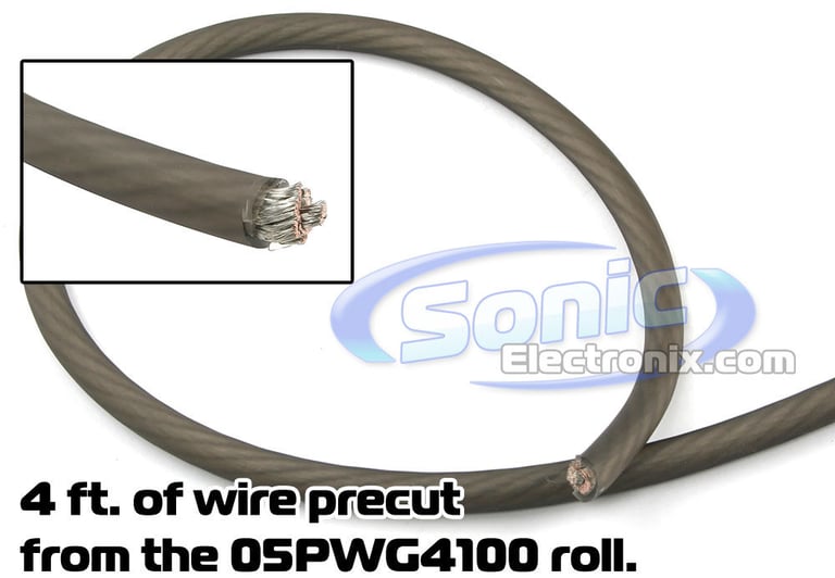 PRECUT 4 ft. - Kicker 4 AWG Gray Power/Ground Wire from 05PWG4100 Roll Image 1