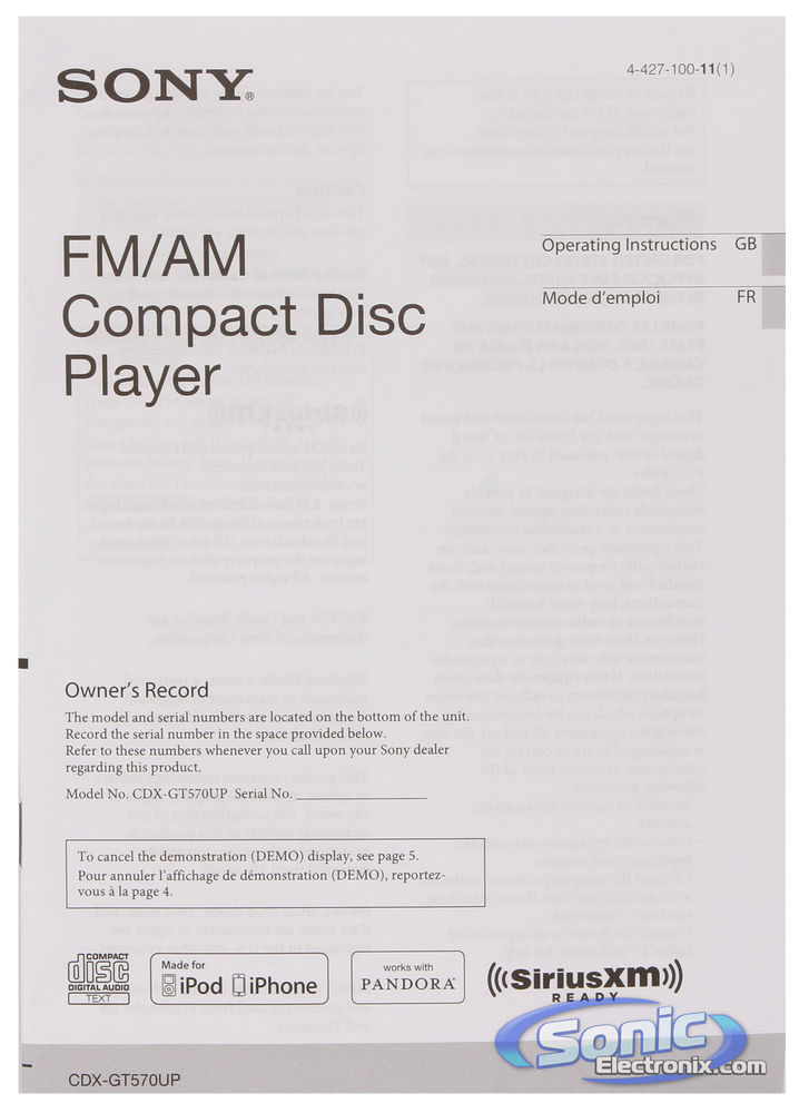 Sony CDX-GT570UP + SiriusXM Tuner + $70 Mail In Rebate and 3 Months Free Service* Image 15
