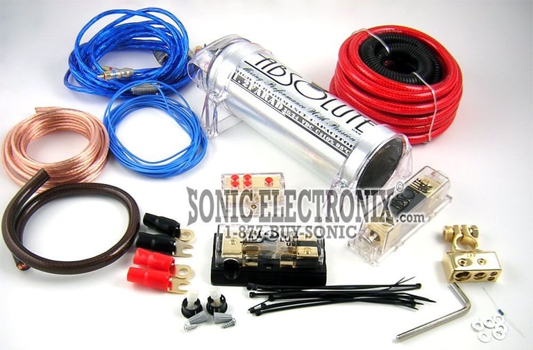 Absolute KITCAP4000 1.2 Farad Capacitor + 2 Gauge Amp Kit + Distribution Blocks Image 1