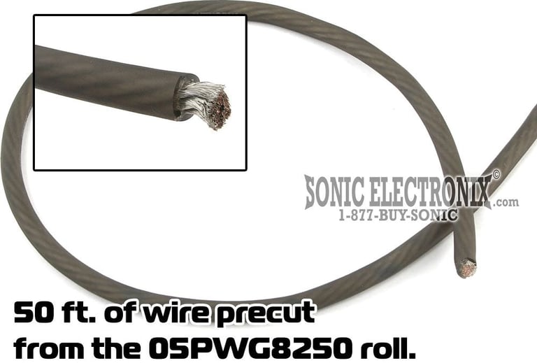 PRECUT 50 ft. - Kicker 8 AWG Gunmetal Gray Power/Ground Wire from 05PWG8250 Roll Image 1