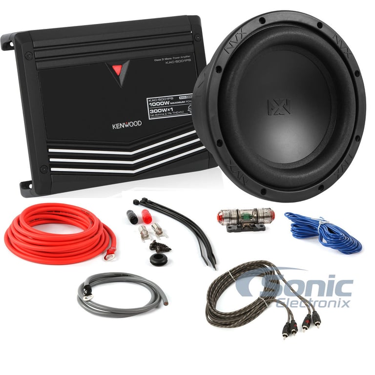 8" NVX VSW82v2 Subwoofer + KAC-5001PS Amplifier and 4 Gauge Amp Kit Image 1
