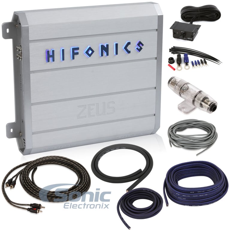 Hifonics Zeus ZRX1200.1D + Complete 4 AWG Amp Kit Image 1