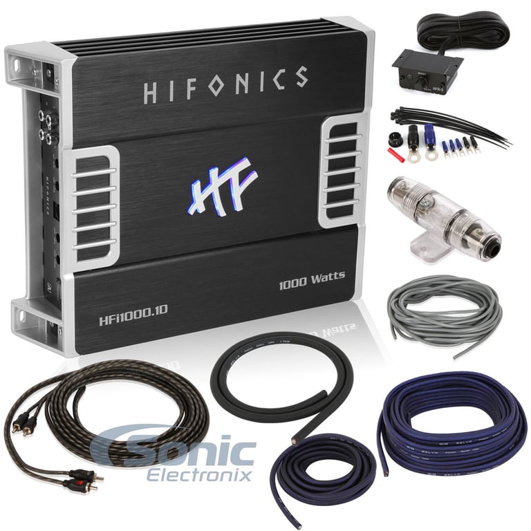 Hifonics HFi1000.1D + Complete 4 AWG Amp Kit Image 1