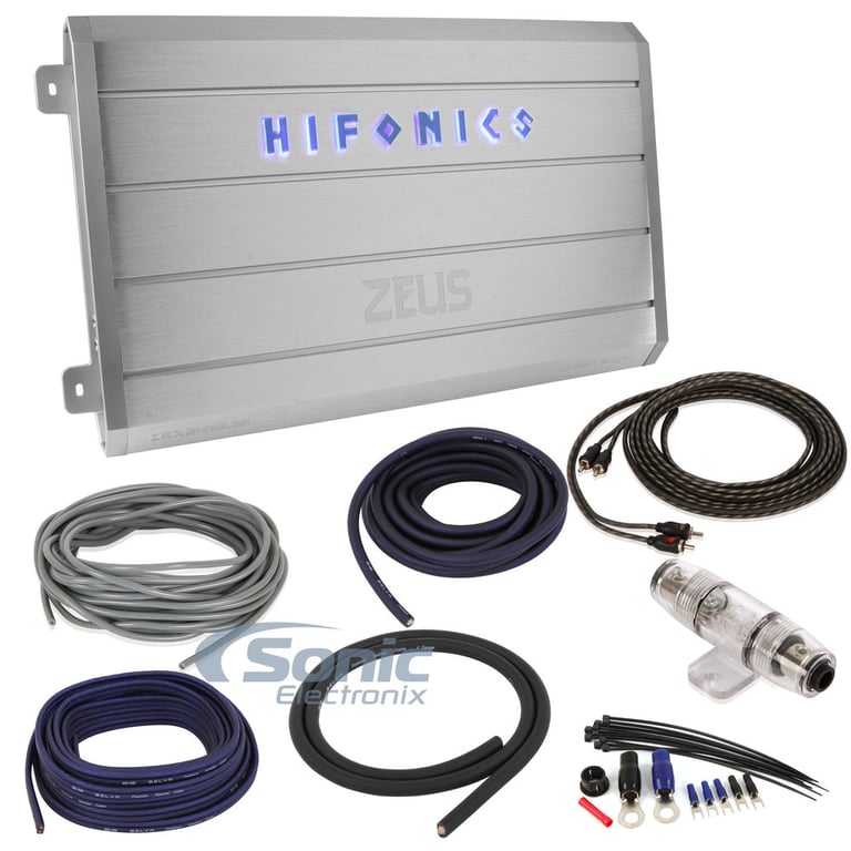 Hifonics Zeus ZRX1216.1D + Complete 4 AWG Amp Kit Image 1