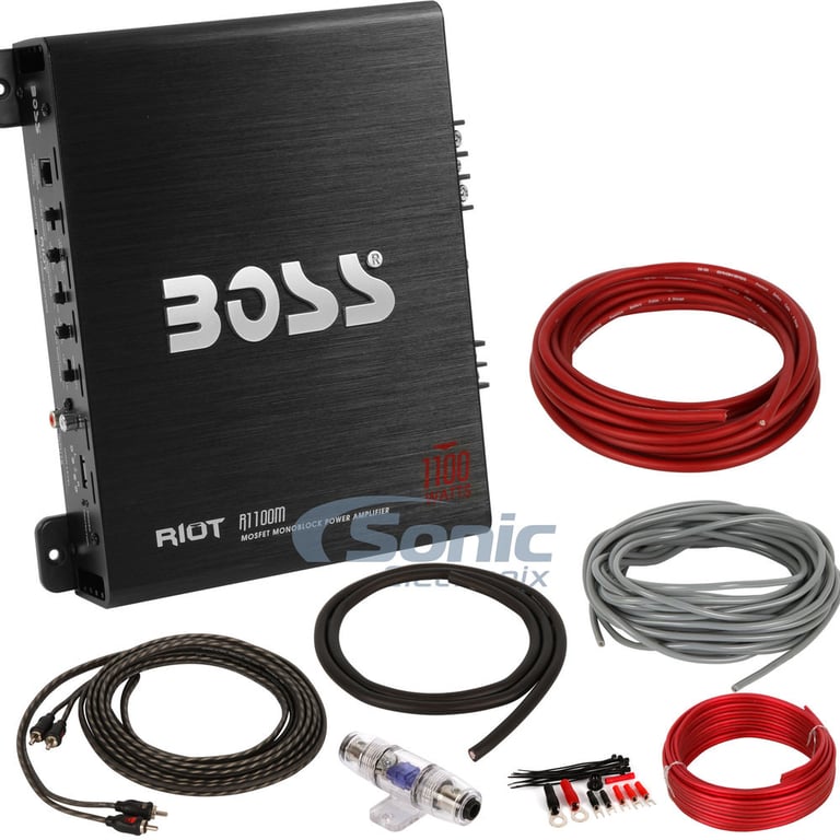 Boss R1100M Amplifier + Complete 8 AWG Amp Kit Image 1