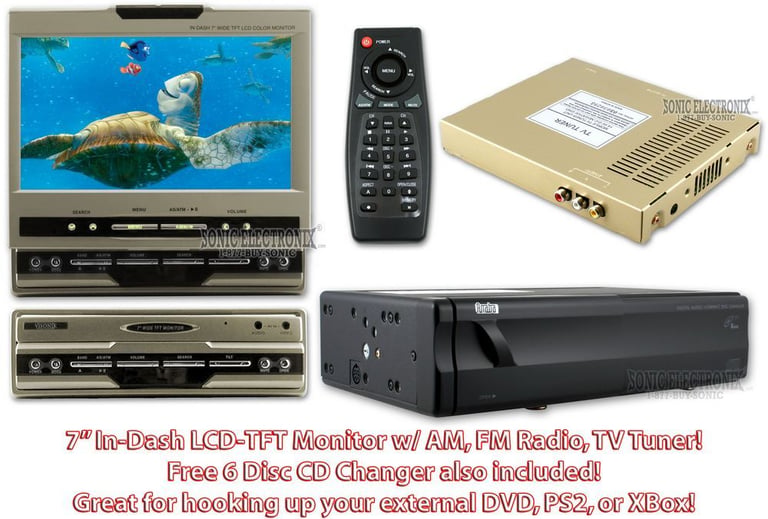 Video Combo: 7" In-Dash Monitor w/TV + DVD Player + 6 Disc CD Changer Image 1