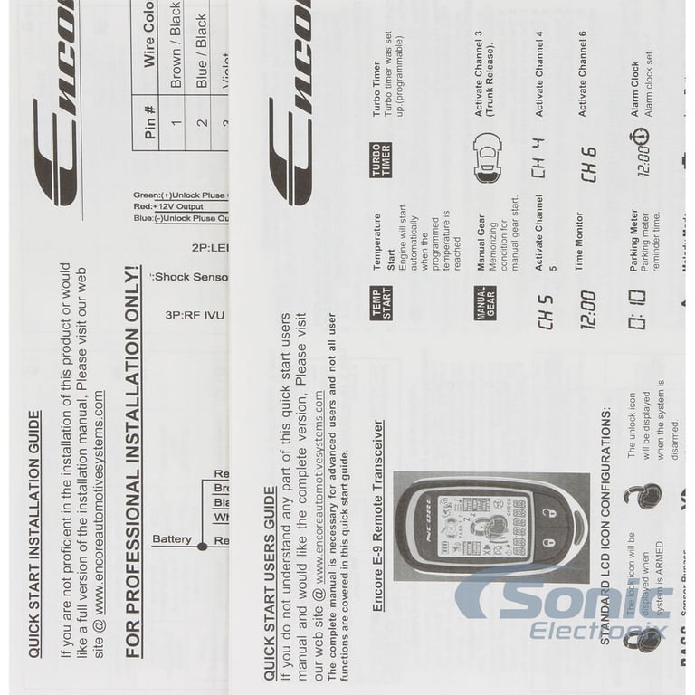 Encore E9 2-Way Remote Start Keyless Entry Car Alarm and 4-Door Power Lock Kit Image 13