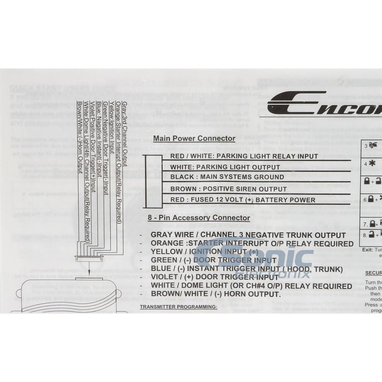 Encore E3 1-way Car Alarm and 2-Door Power Lock Kit Image 9