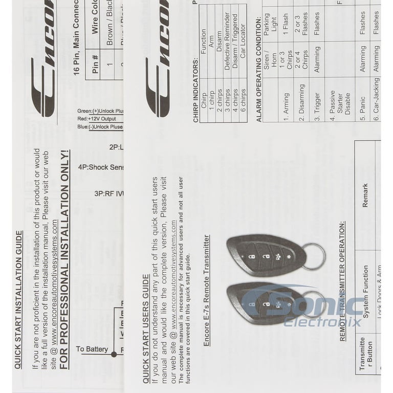 Encore E6 1-Way Remote Start Keyless Entry Car Alarm and 4-Door Power Lock Kit Image 19