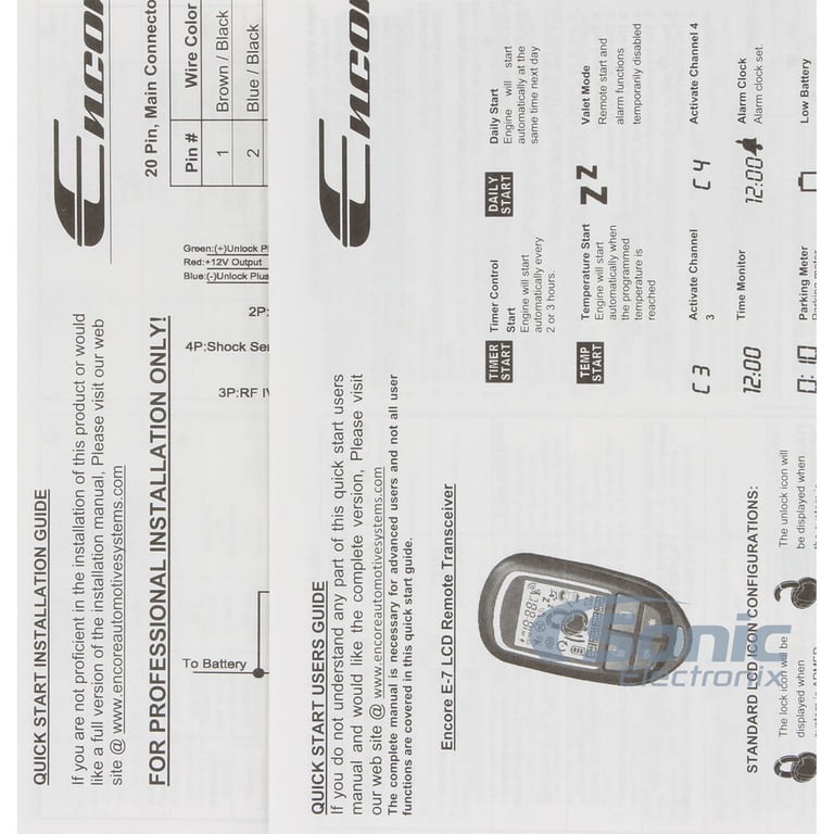 Encore E7 2-way Remote Start Keyless Entry Car Alarm and 4-Door Power Lock Kit Image 19