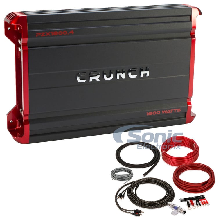 Crunch PZX1800.4 4 Channel Amplifier w/ Complete 4 AWG Amp Kit Image 1