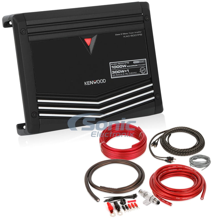 Kenwood KAC-5001PS Monoblock Amplifier w/ Complete 4 AWG Amp Kit Image 1