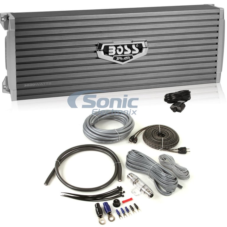 Boss AR3000.2 2 Channel Amplifier w/ Complete 4 AWG Amp Kit Image 1