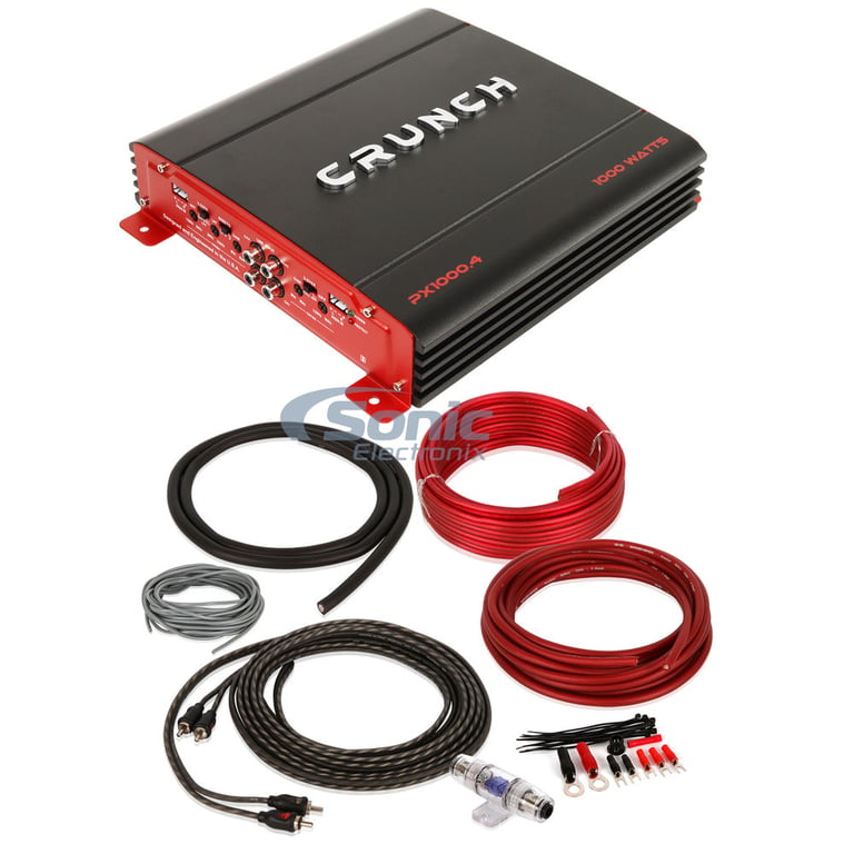 Crunch PX1000.4 4 Channel Amplifier w/ Complete 4 AWG Amp Kit Image 1